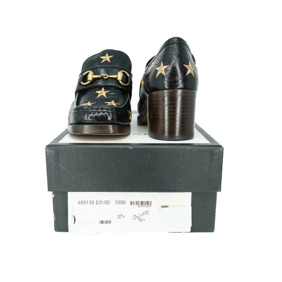 Gucci Horsebit Embroidered Stars Leather Mid Heel Loafers - Picture 5 of 8